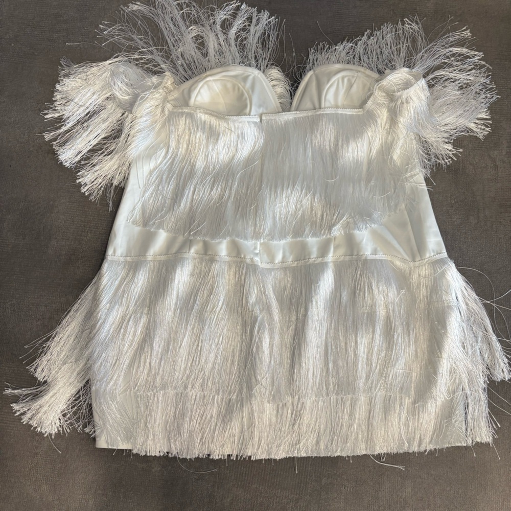 Giffniseti Off the Shoulder White Fringe Mini Dress 4XL - Picture 2 of 5